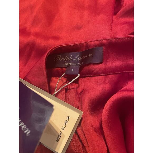 Ralph Lauren Collection Purple Label Satin Wide-Leg Pant 2 Red High Rise Trouser - Picture 7 of 11